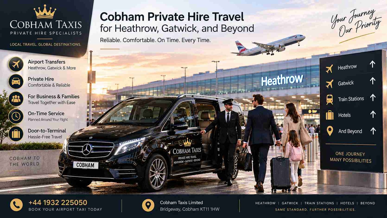 Cobham Private Hire Travel for Heathrow, Gatwick, and Beyond
